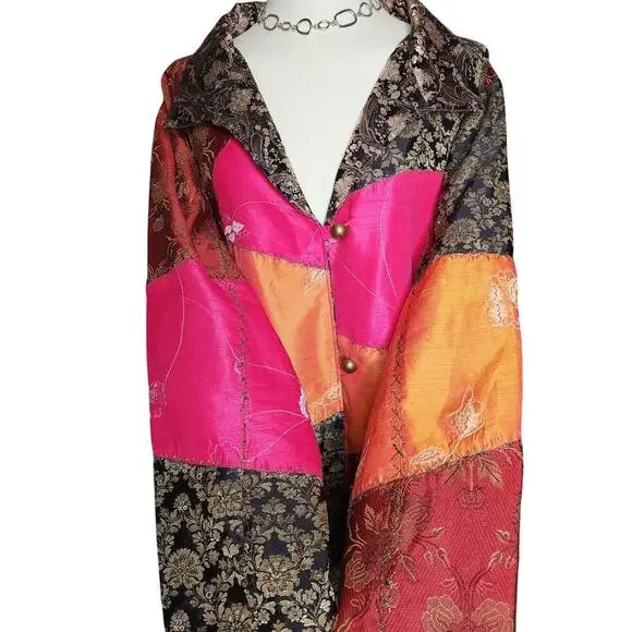 Vtg 90s Indigo Moon Patchwork Bright Colorful Funky Festival Rave Coat Sz XXL - Picture 3 of 8